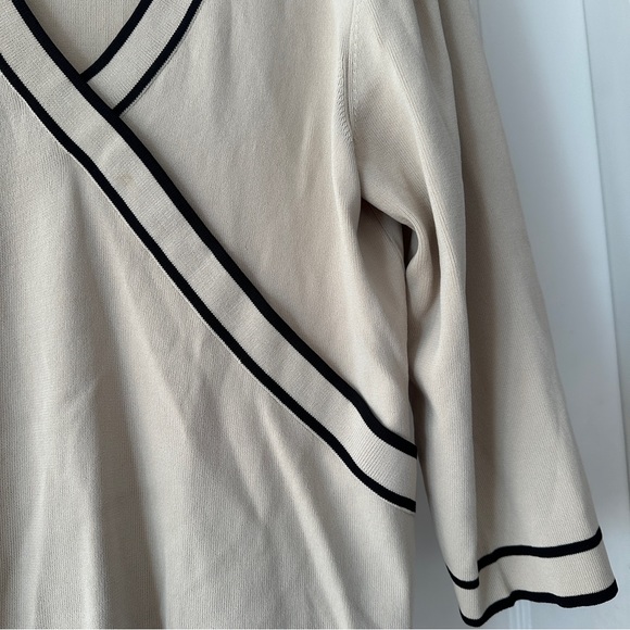 Cable And Gauge Sweater Womens 1X Tan Black 3 Quarter Sleeve - Picture 5 of 8